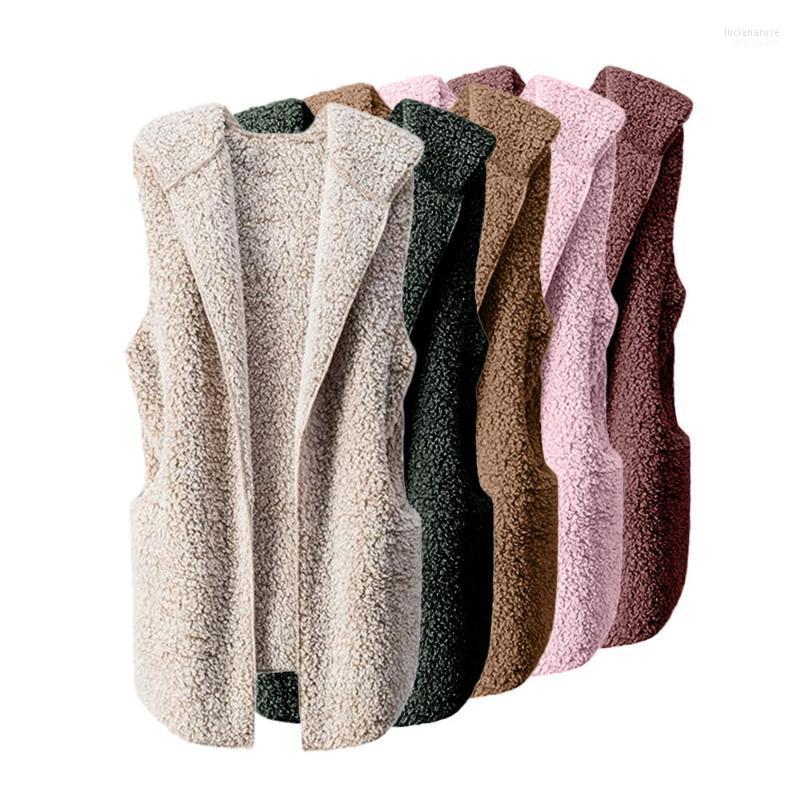 

Womens Vest Winter Warm Hoodie Outwear Casual Coat Faux Fur Zip Up Sherpa Jacket Luci22, Beige