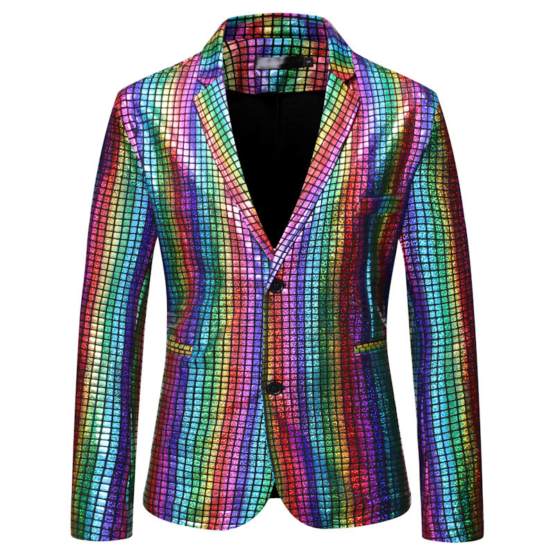 

Rainbow Plaid Sequin Glitter Suit Blazer Men Brand Notched Lapel Club DJ Mens Blazer Jacket Stage Clothes for Singers 220407, Colorful