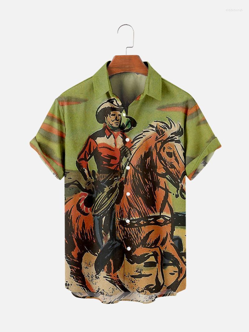 

Men's Casual Shirts Men's Shirt Y2k Hombre CowBoy Pattern Short-sleeved Street Hawaii Retro Harajuku 1Men's Eldd22, White line a606