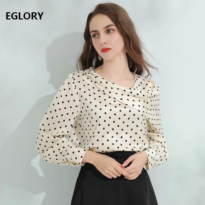 

Est Fashion Runway Blouses 2022 Summer Women O-Neck Polka Dot Print Sexy Off Shoulder Long Sleeve Casual Female Women' & Shirts, As pic