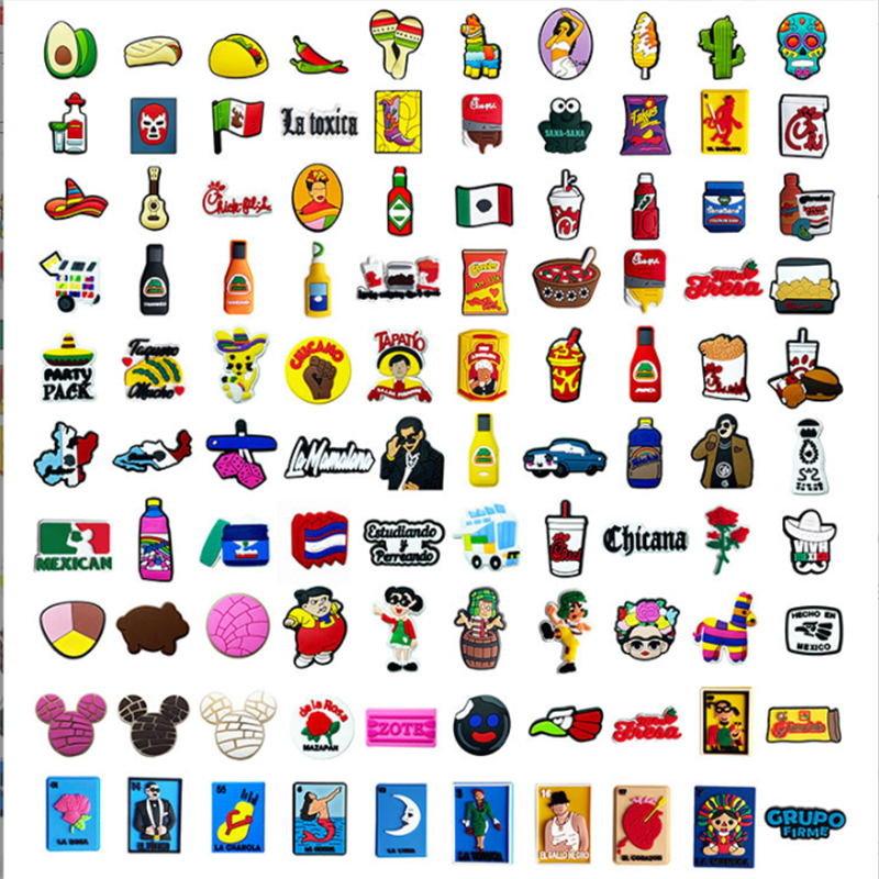 

Unique Series Wholesale custom Mexico Style Fashion Food Icon Shoes Charms For Kids Croc Accessories DIY Gifts Potato Chips Bottle Wristband Buckle
