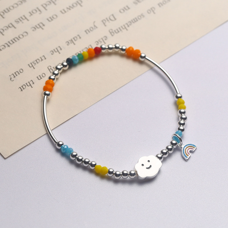 

S925 Sterling Silver Lovely Cloud Designer Charm Bracelets for Women Fashion Sweet Cute Rainbow Bead Bracelet Jewelry