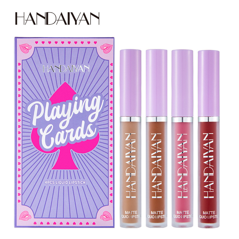 Dropshipping Handaiyan Poker 4pcs Liquid Lipstick Set Waterproof 8 Hours Long Lasting Multi Color Matte Non-stick Cup Stay All Day Makeup Lip Sti-image-416611656