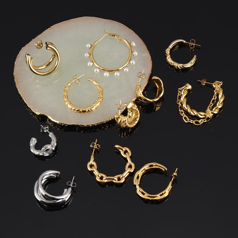 

Hoop & Huggie Stainless Steel Earring For Women Pearl Earrings Gold Silver Color Trendy Round Circle JewelryHoop