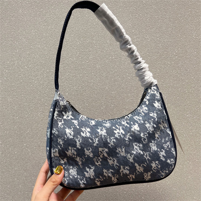 

2022 fashion Korea Mlb underarm bag old flower half moon shoulder bags jacquard women's ny denim full scale clutch handbags purse yanke for woman, Dust bag