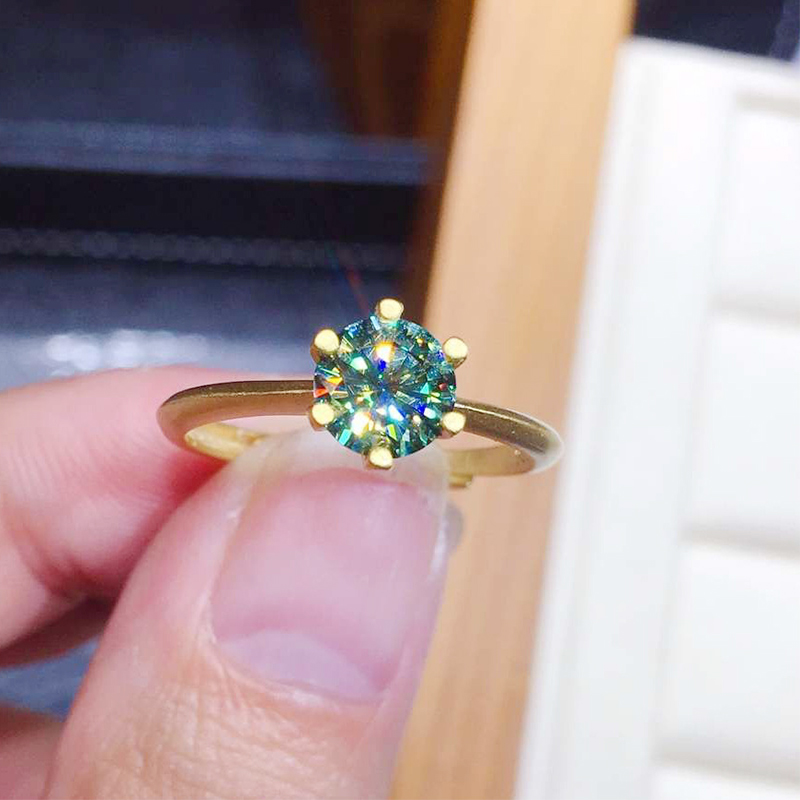 

24K Gold Solitaire 1CT Green Moissanite Ring 925 Sterling Silver Promise Engagement Band Rings For Women Bridal Party Jewelry