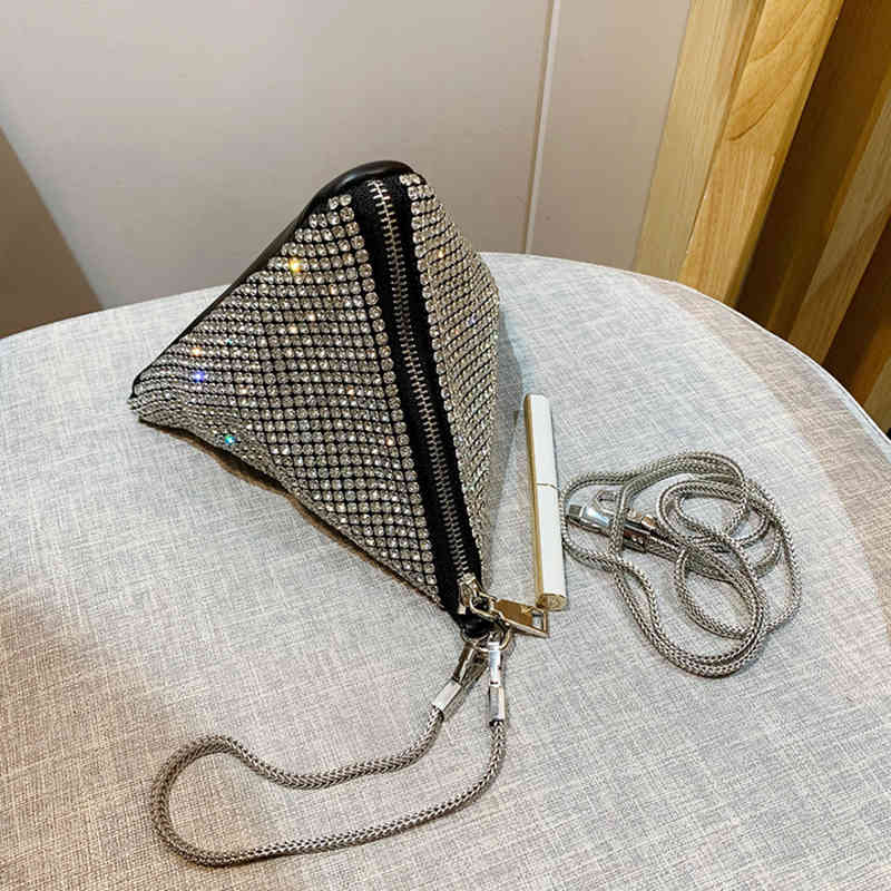 

Evening Bags Handle Rhinestones Evening Clutch Bag Crystal Purses and Handbag Party Wedding Luxury Designer Triangle Shoulder Bag Mini Bag 220328, Silver