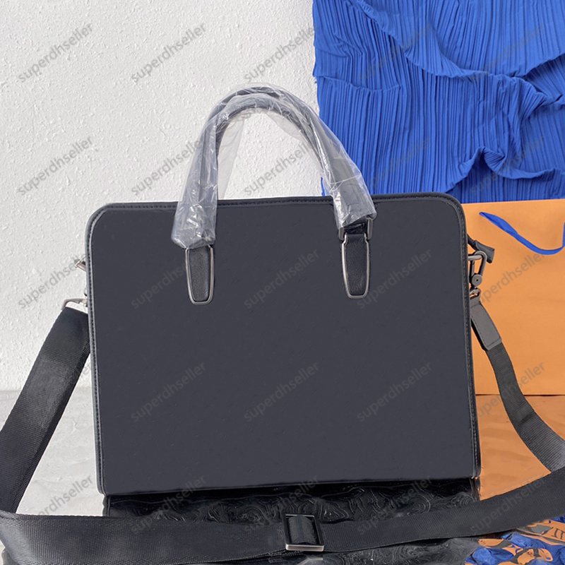 

Men Designer Briefcases Black Business Bag Leather Laptop Bags Zipper Letter Slot Pocket Single Solid Waterproof Multifunctional Handbag