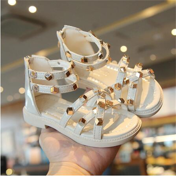 

Girls Sandals Retro British Children's Roman Sandals 2022 Summer New Fashion Casual Women Child Shoes Rivet Solid Color High Help Sandal, Black