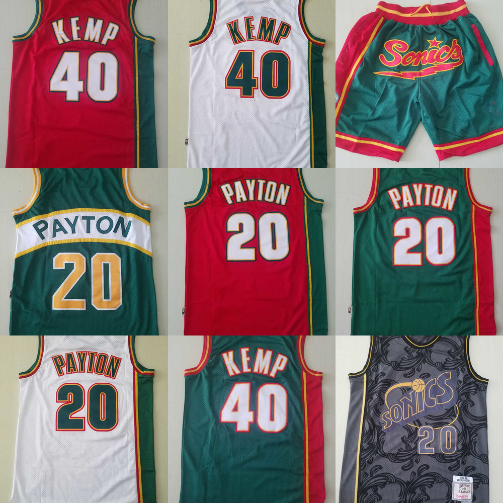 

mens Jersey Gary 20 Payton Shawn 40 Kemp Seattle''Super''Sonics''Basketball Shorts Basketball Jerseys red white Blue high quality, Color