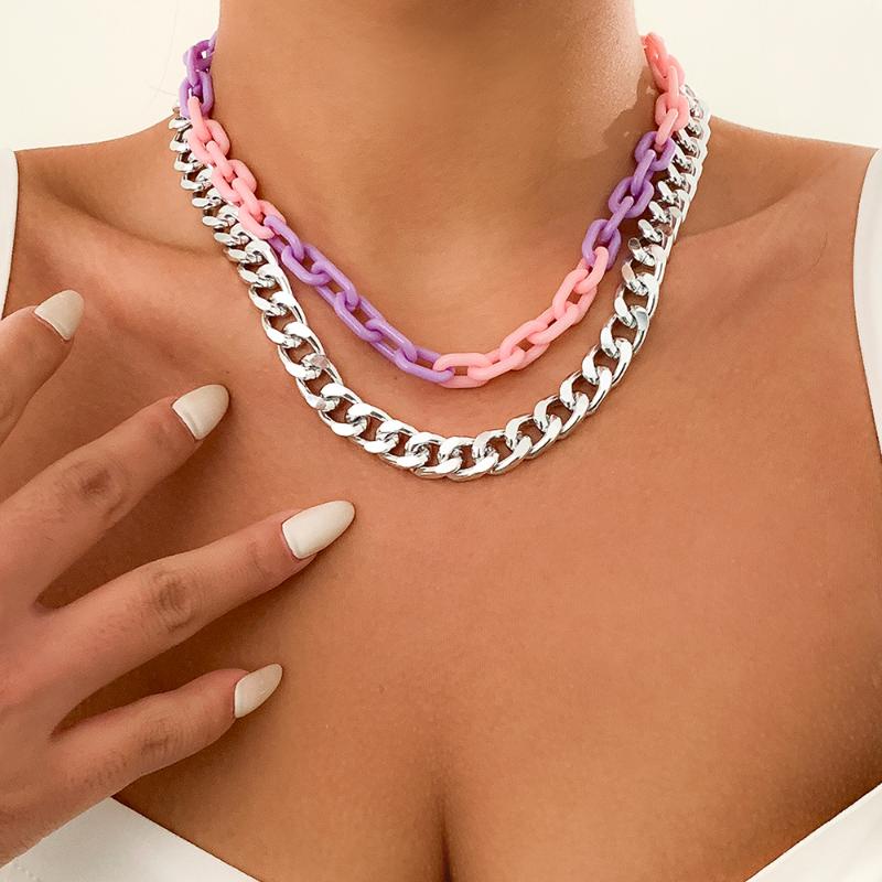 

Chains IngeSight.Z Colorful Rainbow Acrylic Resin Chain Choker Necklaces Multi Layered Chunky Thick For Women Neck JewelryChains
