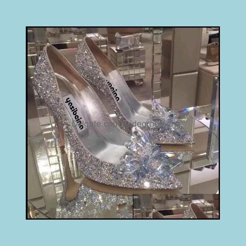 

Wedding Shoes Accessories Party Events Luxury Designer Women Cinderella Crystal High Heels Bridal Sh Dhdzn, Red