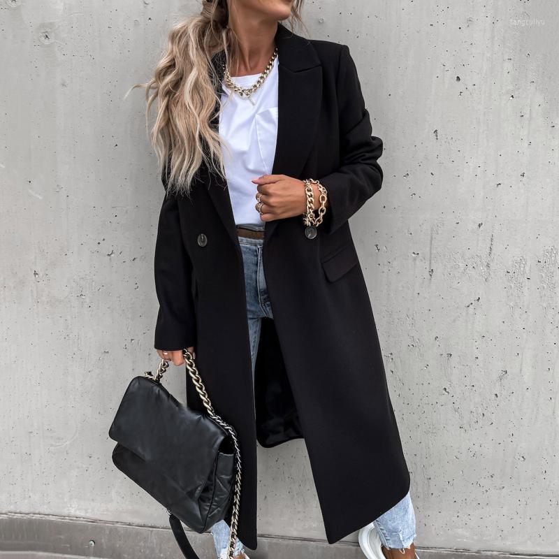 

Women' Wool & Blends Autumn Winter Women Jacket 2022 Solid Woolen Coat Office Lady Casual Loose Outwear Long Elegant Overcoat, Khaki