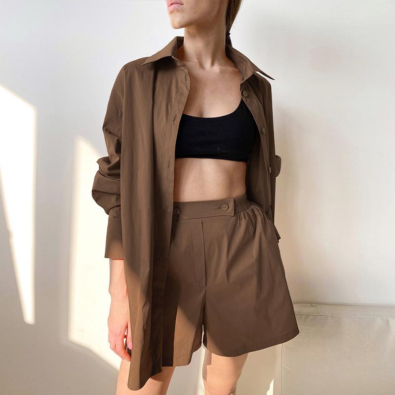 

Women' Tracksuits Casual Cotton Two Piece Outfits For Women Matching Sets Cozy Loungewear Spring 2022 Shirts Blouse And Shorts 2 Set Fashio, Blue