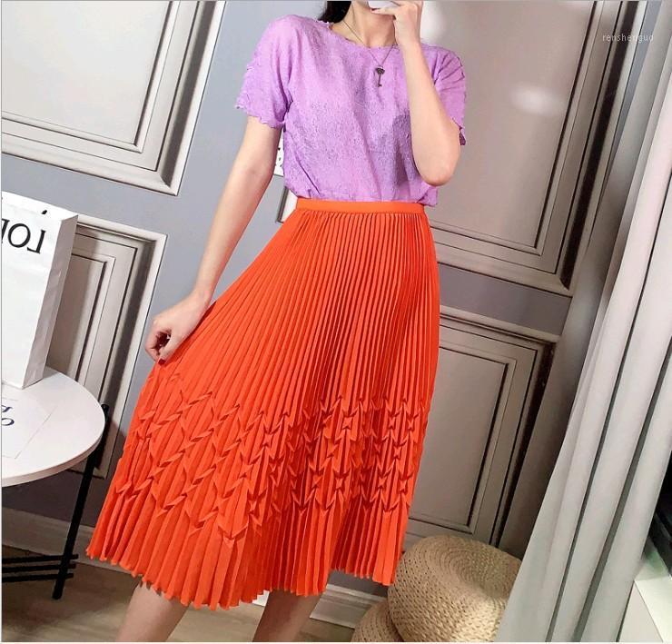 

Skirts SELLING Miyake Fashion Fold Pure Color Pleated Skirt IN STOCK, Orange