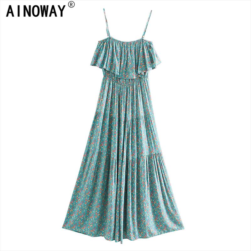 

Vintage Chic Women Floral Dress Print Sleeveless Beach Bohemian Maxi Dresses Robe Ladies Sexy Summer Strapless Boho Vestidos, Red