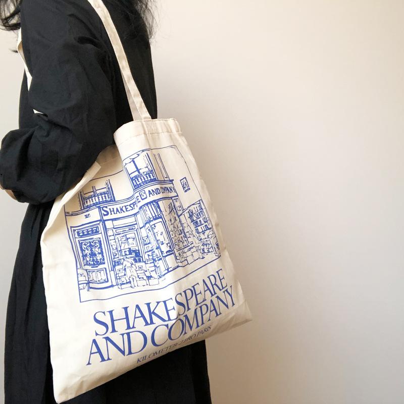 

Evening Bags Women Canvas Shoulder Bag Library Print Ladies Shopping Students Book Cotton Cloth Handbags Large Tote Pack For Girls, White