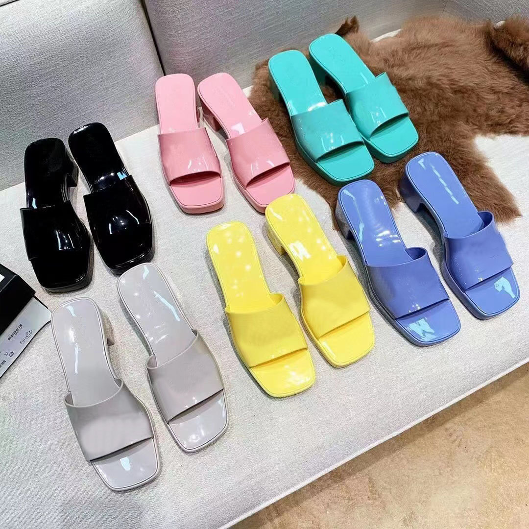 

Designer Women Rubber Sandal Fashion Platform Slipper Summer Candy Colors Slides Jelly High-Heel Thick Bottom Slipper With Box