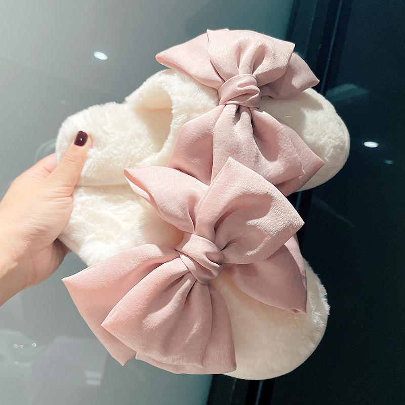 

Slippers Women 2022 Autumn Winter Korean Version Couples Bow Non-Slip Soft Warm House Indoor Bedroom Floor Shoes, White