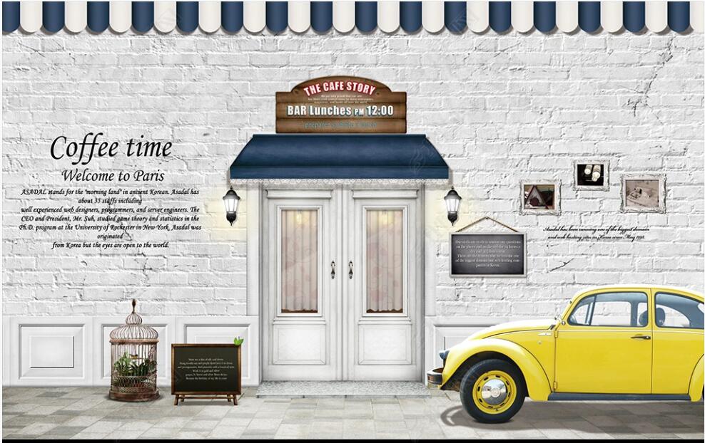 

custom photo mural 3d blue wallpaper on the wall Retro street view brick wall coffee shop home decor living room 3D wall murals wallpapers for walls in rolls, Non-woven wallpaper