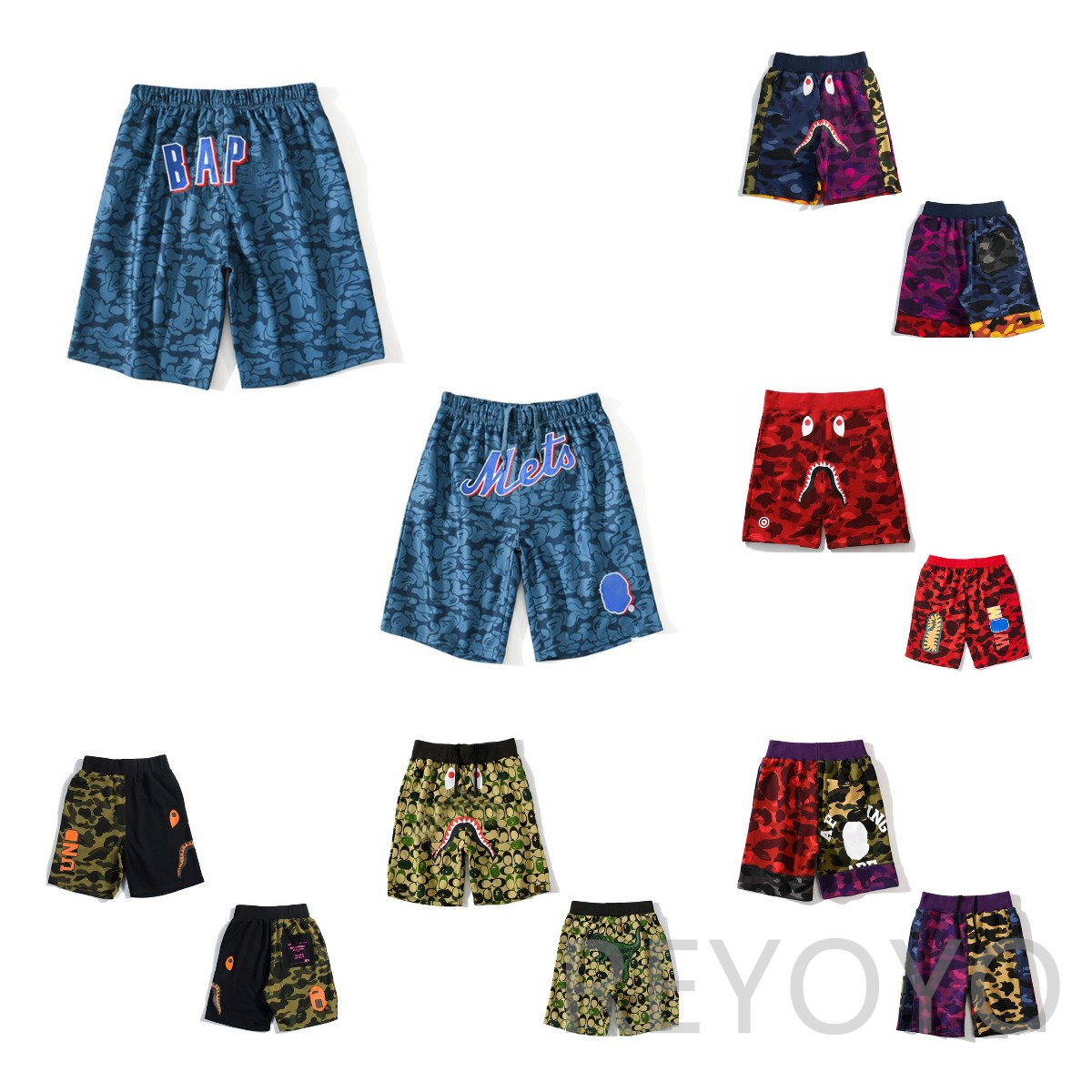 

Men's shorts women's beach pants couples shark head classic high-quality camouflage printed pant summer five-point luminous series 01041804, 1pcs buttons