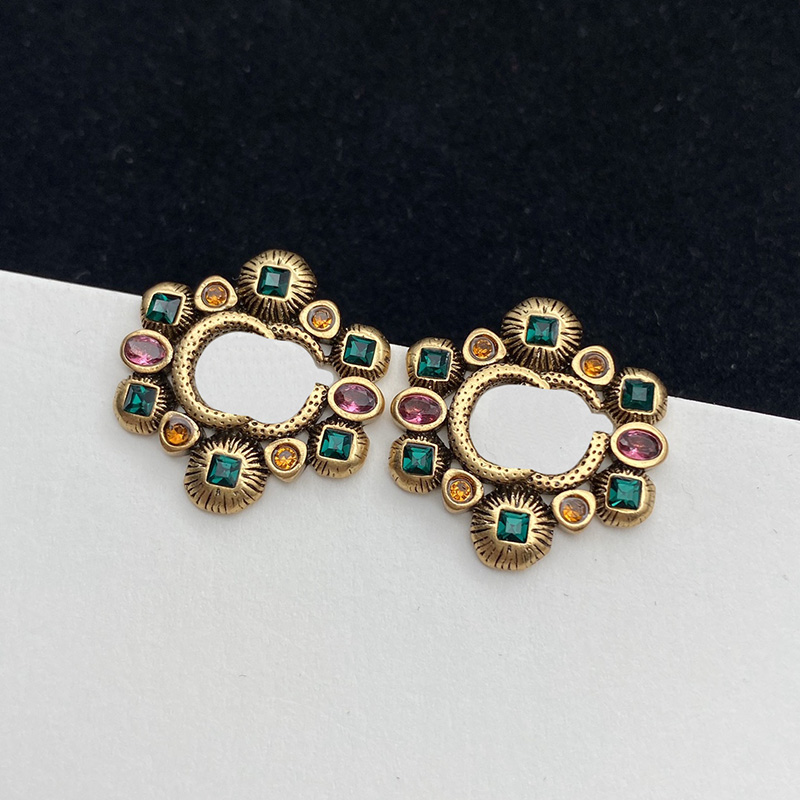 

2022 Retro Women Jewelry Designer Earring For Womens Multicolor Diamond Earrings Luxury Letter G Stud Fashion Golden Studs 2204017WU