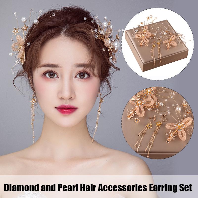 

Hair Clips & Barrettes Ly Accessories Earrings Set Woven Handmade Diamond Pearl Flowers Wedding Jewelry Gifts For Girls DOD886Hair