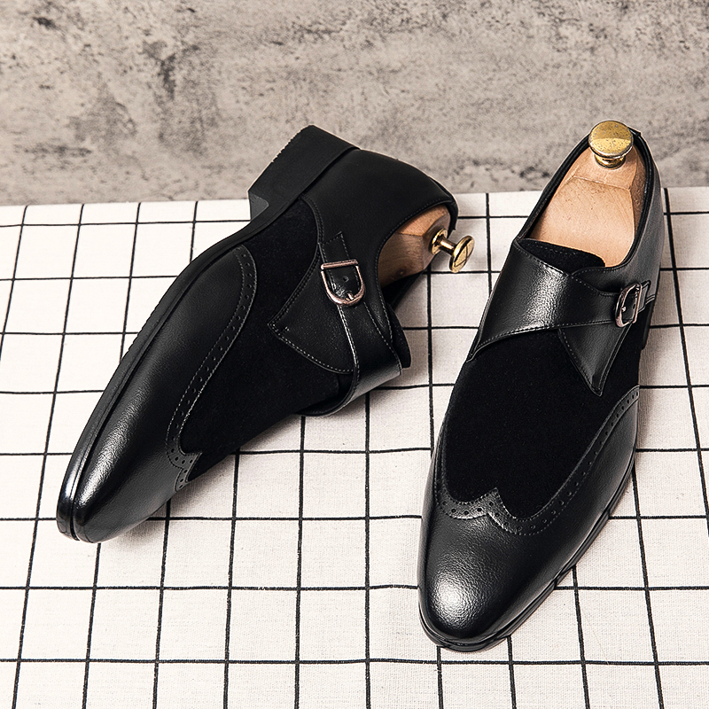 Men Elegant Monk Shoes Colorblock Faux Suede Stitching Single Buckle Classic Fashion Business Casual Party Everyday Dress Shoes