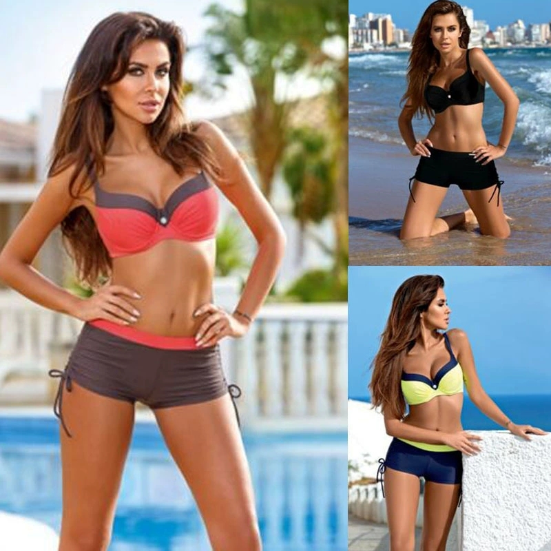 

New Swimsuit Push Up Bikini Set Plus Size Women Swimwear Sexy Padded Adjustable Strap Model up Bordered Bikinis Summer Black Bathing Suit, Pink