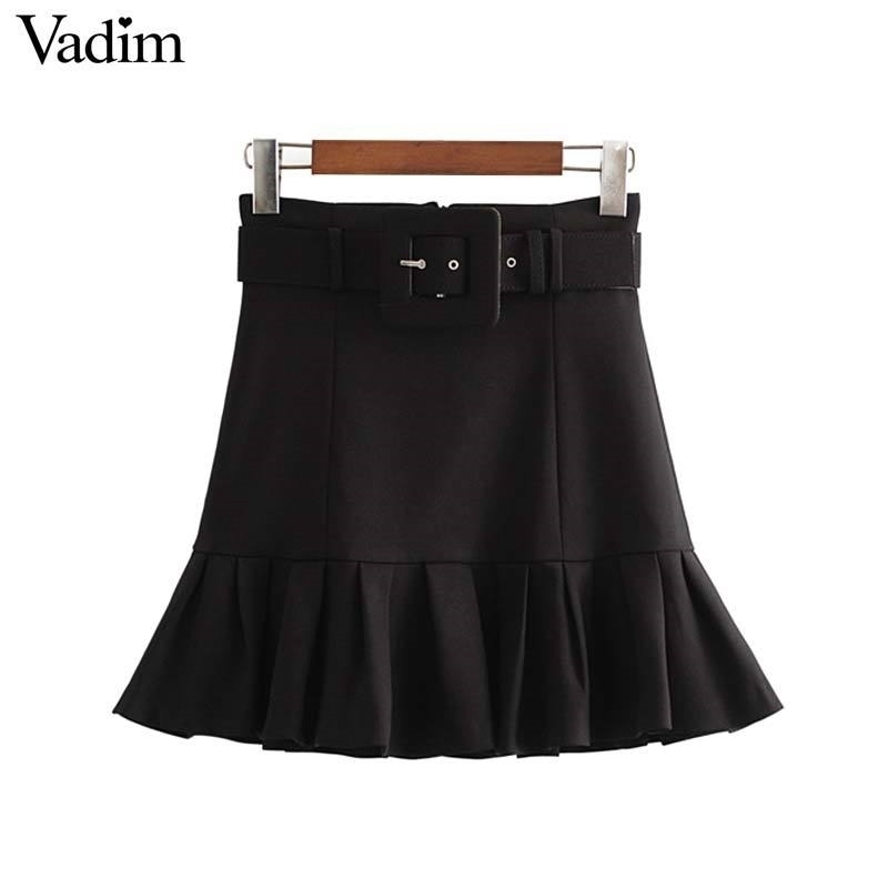 

women basic black mini skirt bow tie belt back zipper pleated skirt solid female casual fashion skirts mujer BA872 Y200326, As picture