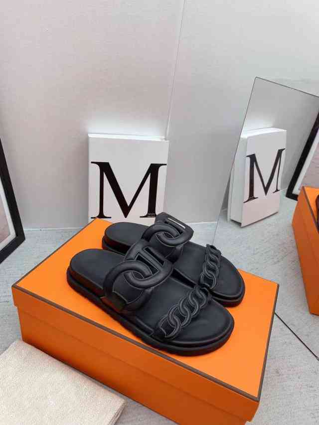 

Extra Original Herme Sandals Slipper in Spring and Summer of the New Lambskin h Family Has One Foot on Thick Soled Tpu Anti-skid and Wear-resistant Large Soled Second, Figure 1