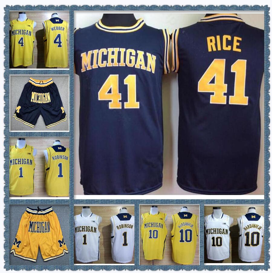 

College Michigan Wolverines Basketball Jerseys Tim Hardaway Jr 1 Glenn Robinson III Jersey 3 Trey Burke Chirs Webber 41 Glen Rice MENS SHORTS