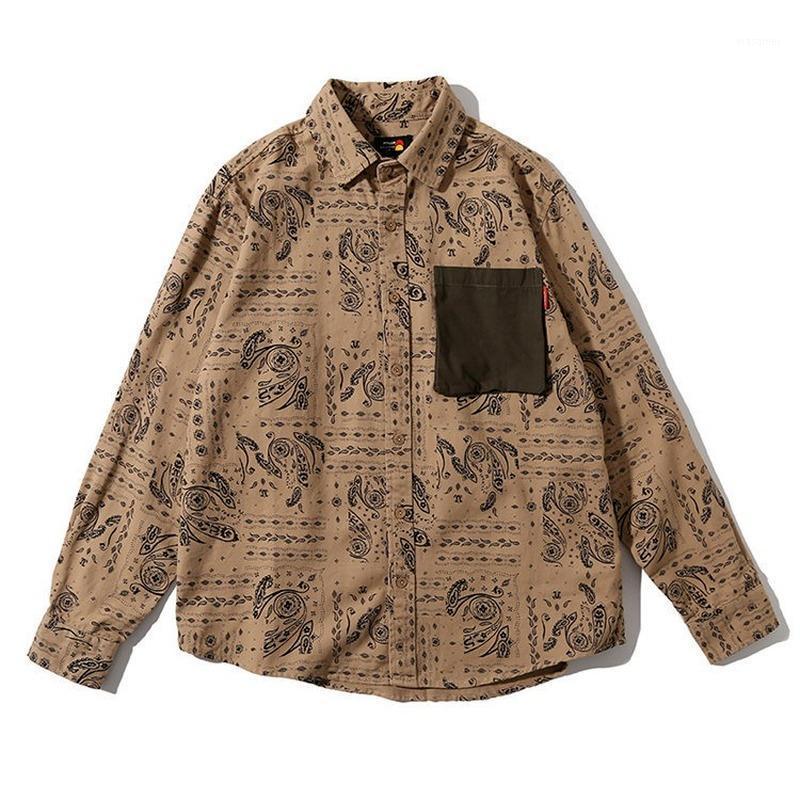 

Men's Casual Shirts Camisas Para Hombre 2022 Fall Retro Shirt Japanese Campus Trend Cashew Flower Contrast Pocket Male, Black