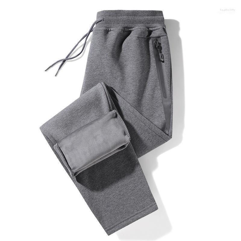 

Men's Pants Winter Zip Pockets Thick Warm Fleece Sweatpants Men Joggers Sportswear Casual Track Male Plus Size Thermal Trousers 8XLMen's Hea, Straight leg black