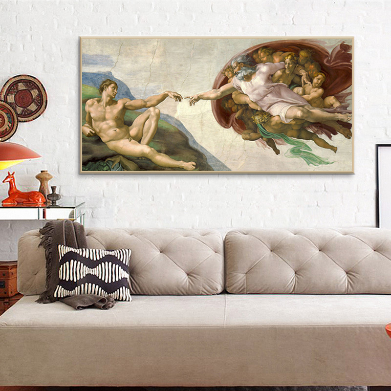

Creation of Adam Vintage Poster Print Canvas Painting Wall Art Pictures for Living Room Decoration Sistine Chapel Ceiling Mural