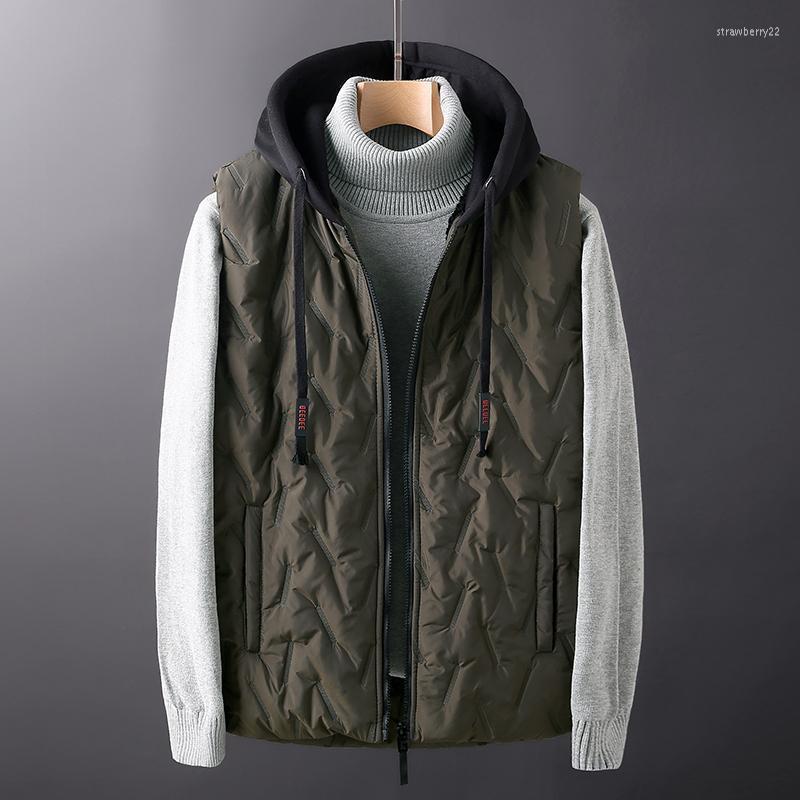

Men's Vests 2022 Winter Style Vest Men Plus Velvet Thick Casual Loose Student Jacket Simple Slim Fashion Trend Hooded Warm Stra22, Black