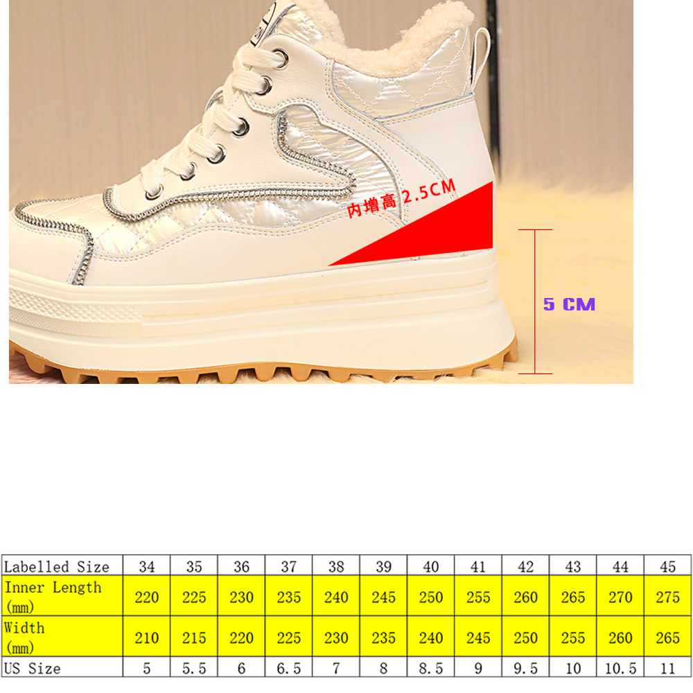 

7.5cm Women Winter Shoes Warm Fur Platform Wedge Snow Boots White Black Genuine Leather Non Slip Waterproof Winter Shoes