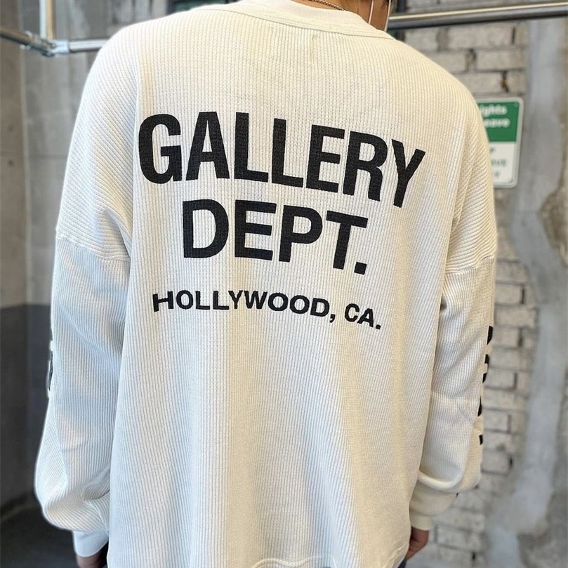 

dept American fashion brand waffle letter high street loose round neck sweater long sleeve Tshirt backing shirt, Black