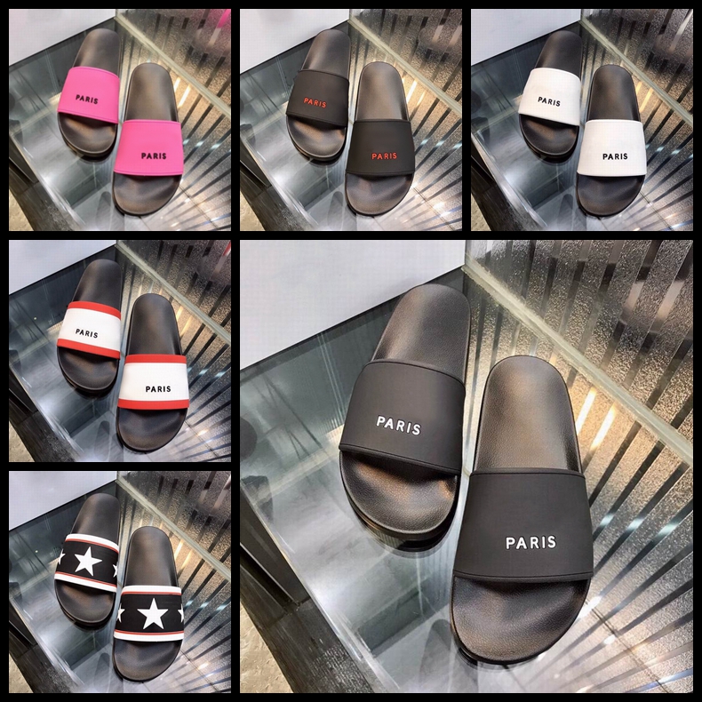 

High Quality Men's Women's Designer Slipper Font Shoes Slide Fashion Sandals Flat Flip Flop Matte Black Rubber Beach Indoor Outdoor 8526*-/*