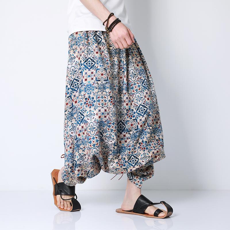

Men's Pants Men Harem Hiphop Loose Wide Leg Cotton Linen Big Drop Crotch Joggers Boho Dance Trousers Nepal Style Pantalon HombreMen's, Gray