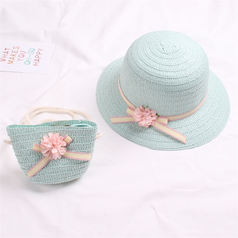 

Summer Baby Flower Breathable Straw with Handbag Bags Kids Boy Girls Sun Visor UV Protection Panama Hat Gorras 220616, 2-beige white