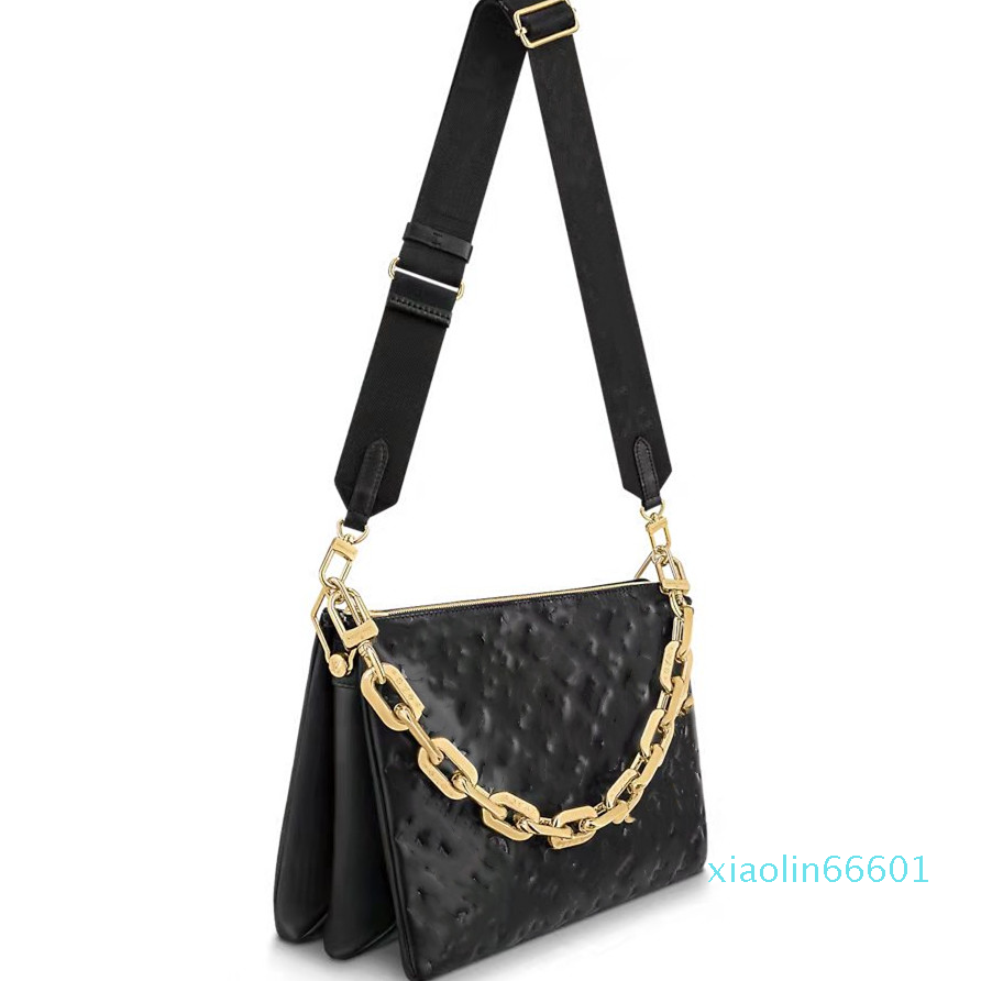 

Designer-Crossbody Bag Flap Handbag Purse Clutch Leather Embossed letter Multi Pocket detachable shoulder strap women's messenger bag, Black