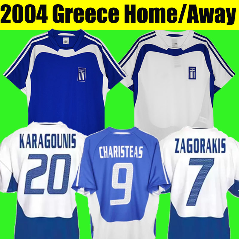

2004 GREECE Retro Soccer Jerseys Charisteas Tsiartas Nikolaidis Zagorakis Karagounis DABIZAS DELLAS BASINAS Vintage Jersey Classic Football Shirt uniform, Retro 2004 greece home