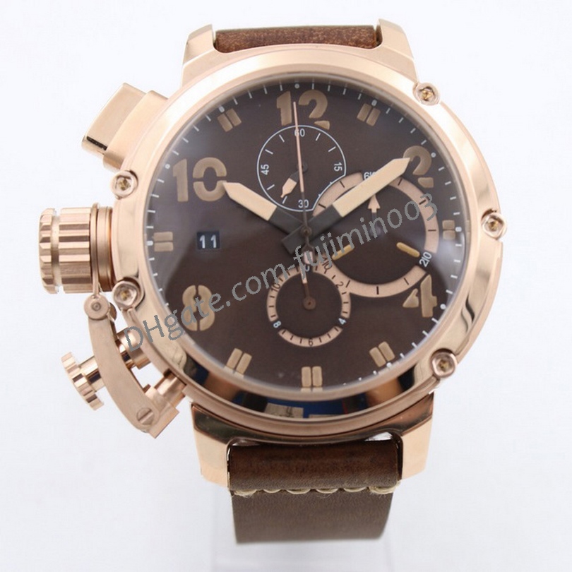 

U1001 Multifunction Men's Watch Quartz Date Chimera Bronze 50mm Chronograph Subdial work Stainless Steel Watch 14, Watch(no box)