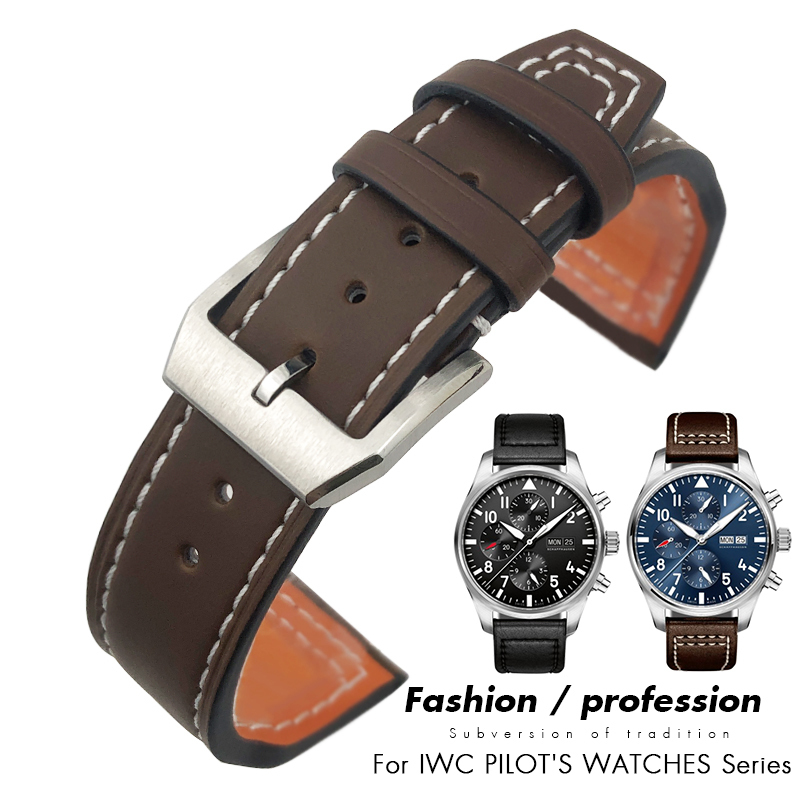 

20mm 21mm 22mm Genuine Leather Watchband Cowhide Fit for IWC Big Pilot Mark 18 IW3777 Portofino Brown Watch Strap Tang Buckle 220704