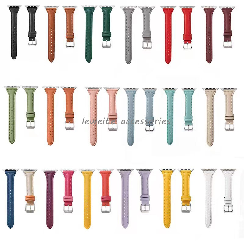 

Slim Thin Leather Replacement Straps for Apple Watch Band 38mm 40mm 41mm 45mm 42mm 44mm iWatch Series 7 6 SE 5 4 3 2 1