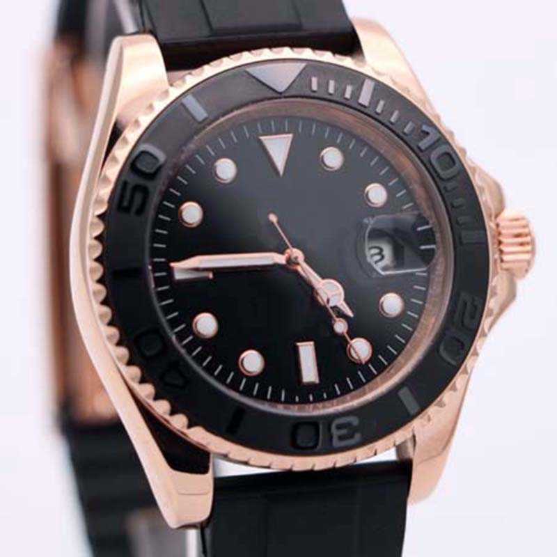 Cadeau de Noël 40MM Automatique Mechical Master Cadran Noir Haute Qualité Hommes Montres Or Rose Bracelet En Caoutchouc Bracelet 116655 Hommes Mo