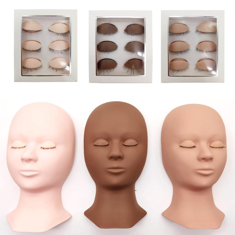 Faux cils extension de cils tête de modèle de mannequin en silicone avec paupières de remplacement amovibles formation cils Pad Kit ToolsFalse