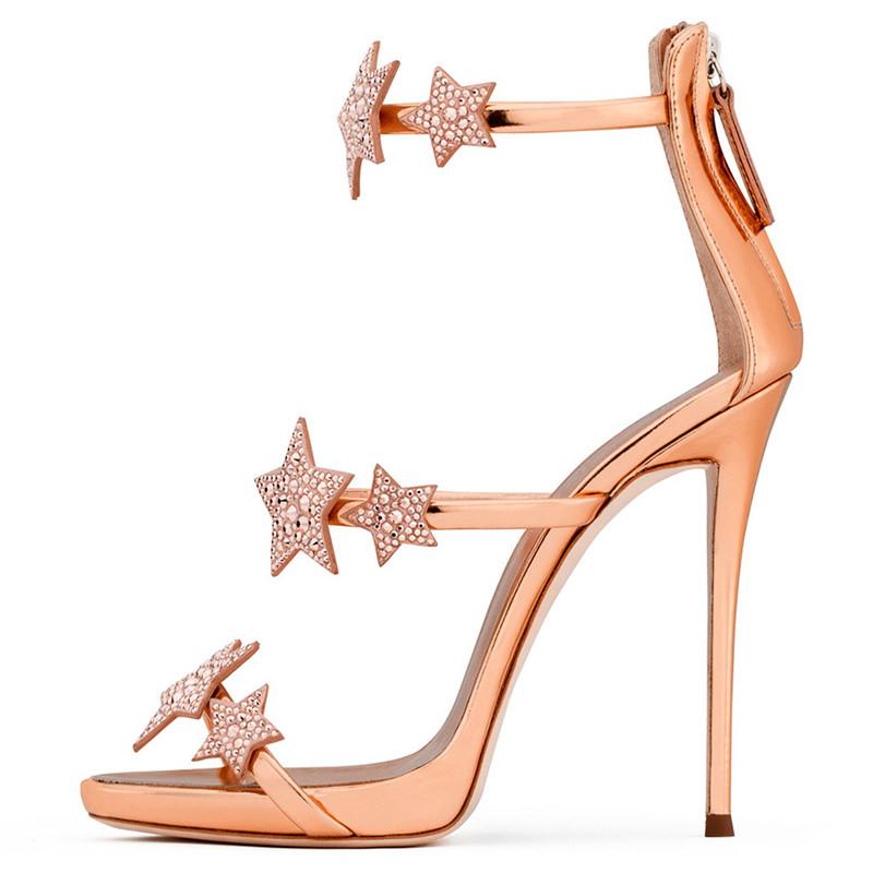 Summer Fashion Sandals Rhinestone Stars Gladiator Strap Stiletto Heel Chic Silver High Heels Women Party Shoes Plus Size