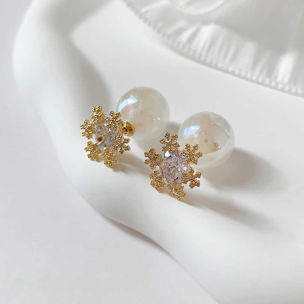 

Korean Mermaid Ji pearl front earrings feminine temperament simple front and back size double